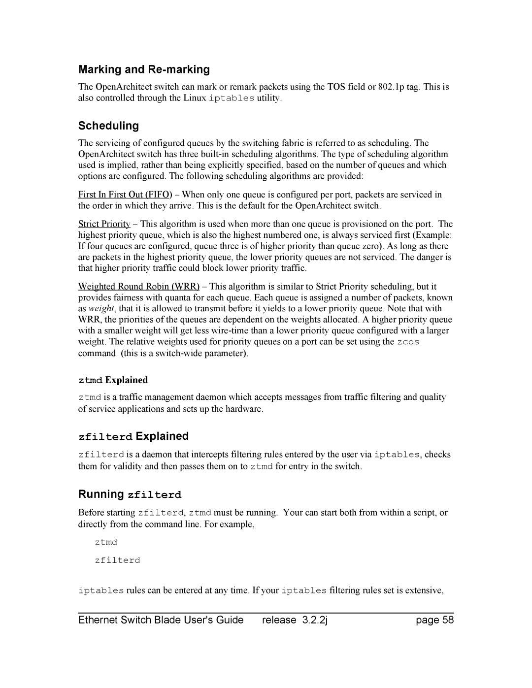 Znyx Networks bh5700 manual Marking and Re-marking, Scheduling, Running zfilterd, Ztmd Explained 