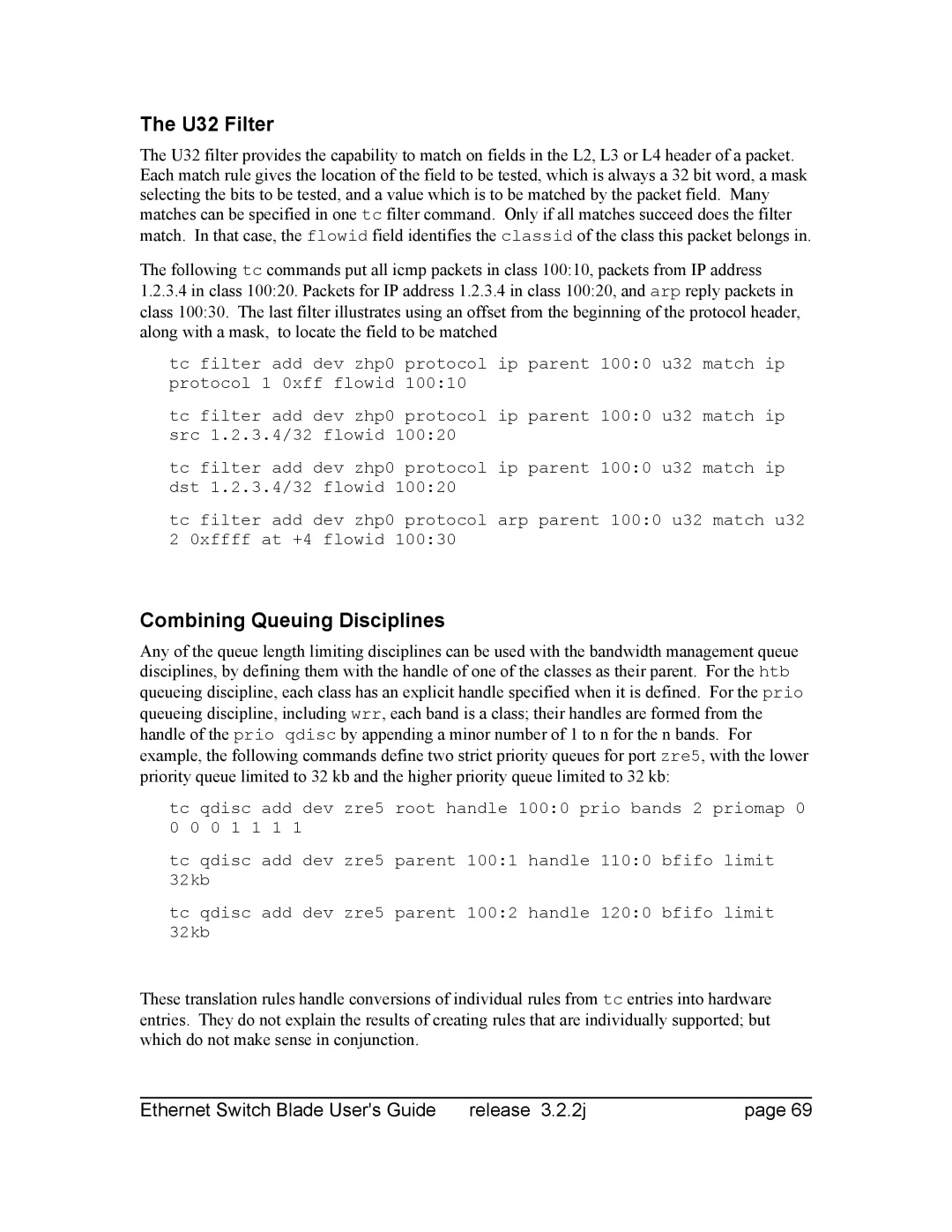 Znyx Networks bh5700 manual U32 Filter, Combining Queuing Disciplines 