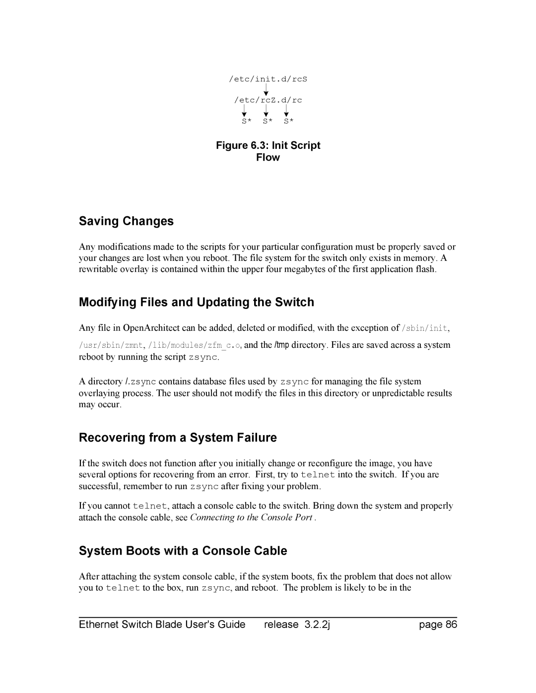 Znyx Networks bh5700 manual Saving Changes, Modifying Files and Updating the Switch, Recovering from a System Failure 