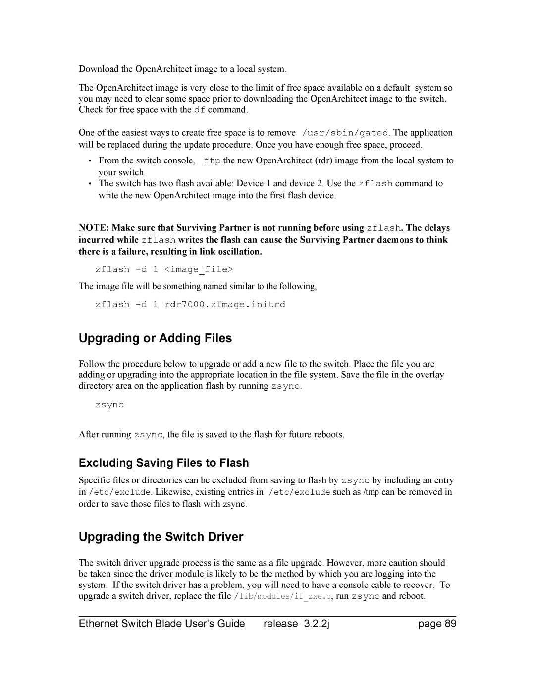 Znyx Networks bh5700 manual Upgrading or Adding Files, Upgrading the Switch Driver, Excluding Saving Files to Flash 