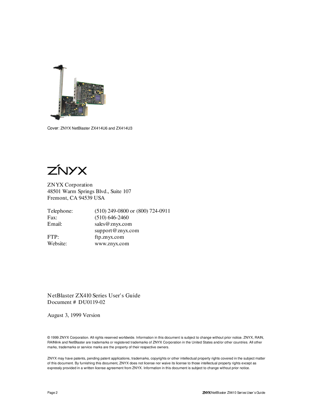 Znyx Networks manual NetBlaster ZX410 Series Users Guide 