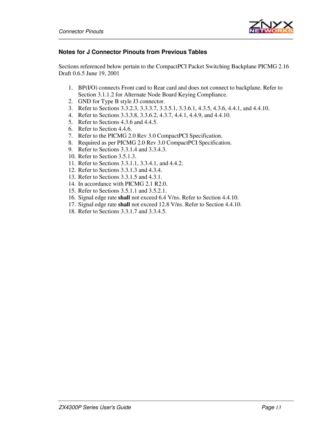 Znyx Networks ZX4300P manual Connector Pinouts 