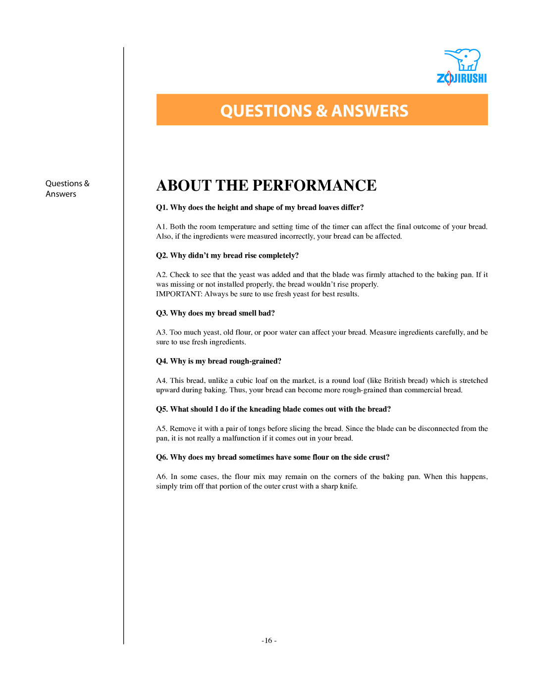 Zojirushi BBCC - M15 specifications Questions & Answers, About the Performance 