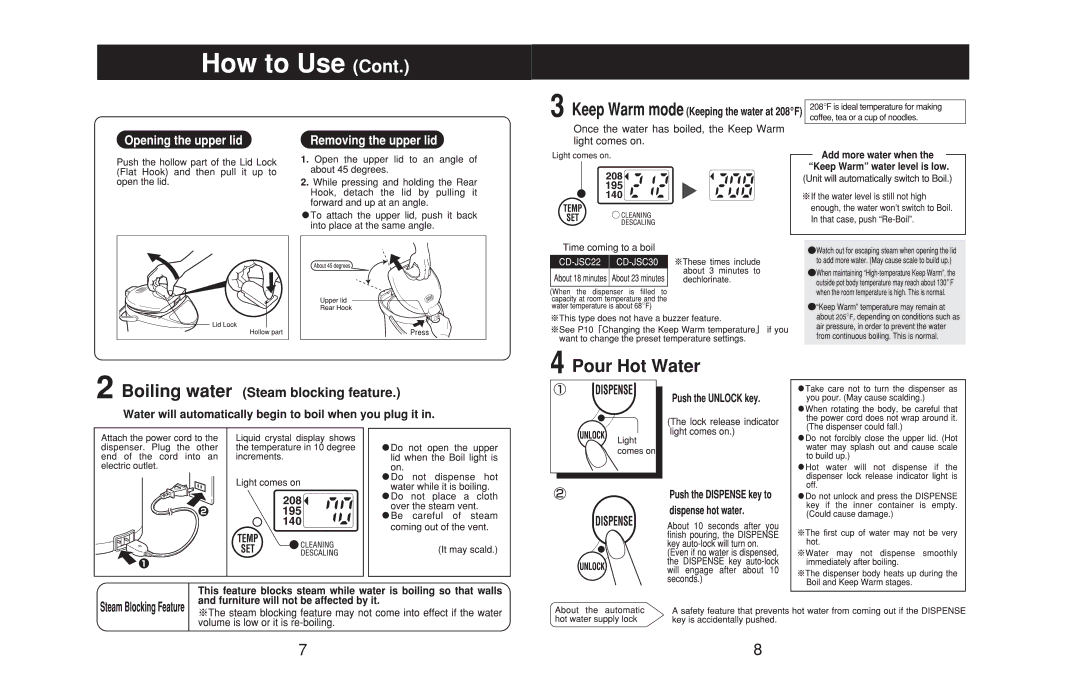 Zojirushi CD-JSC30, CD-JSC22 manual 