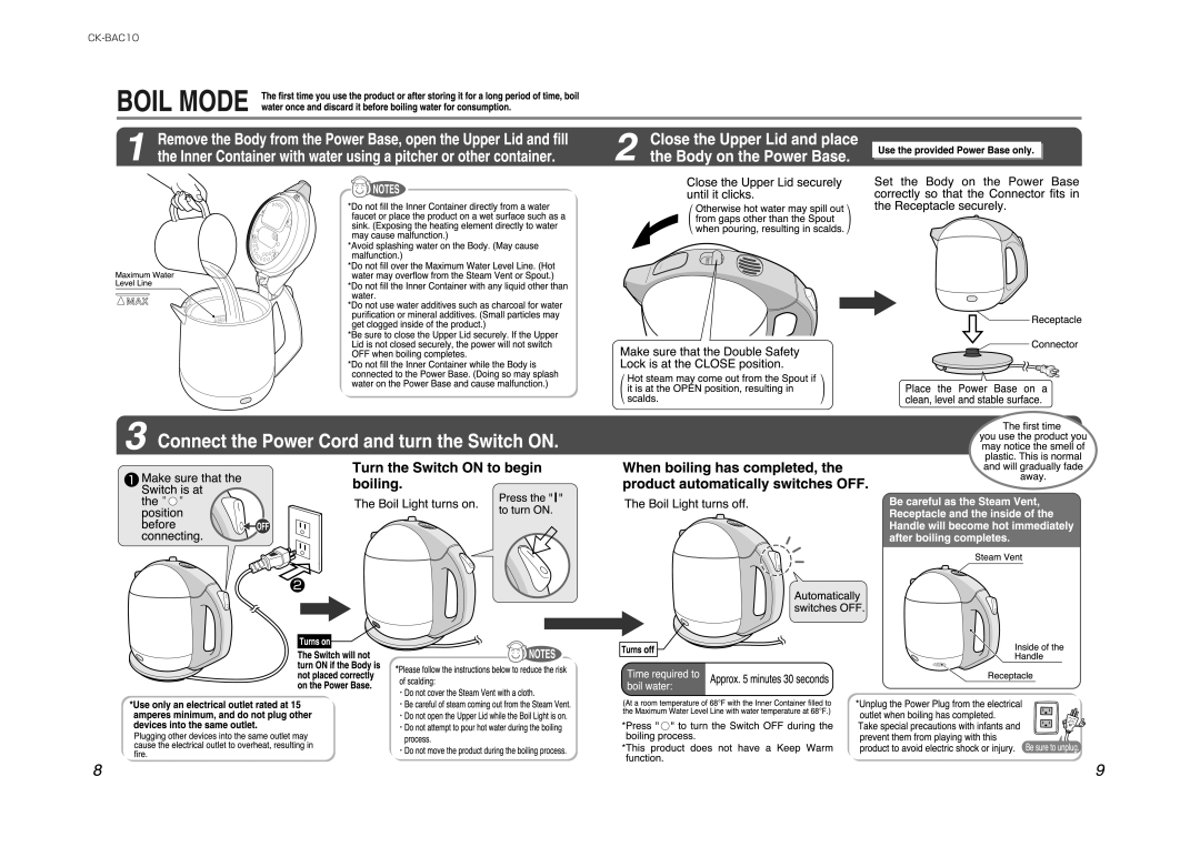 Zojirushi CK-BAC10 manual 