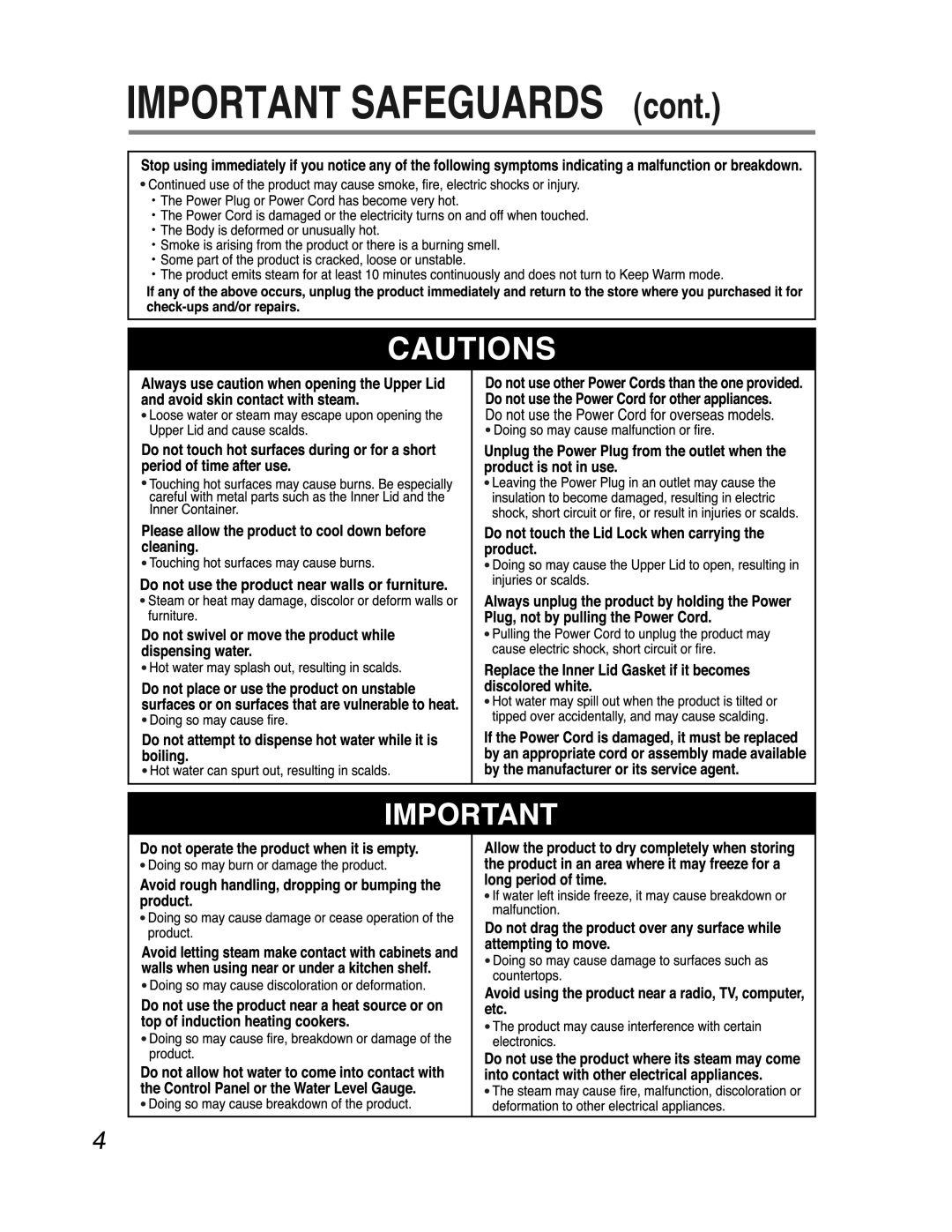 Zojirushi CV-DYC40 manual 