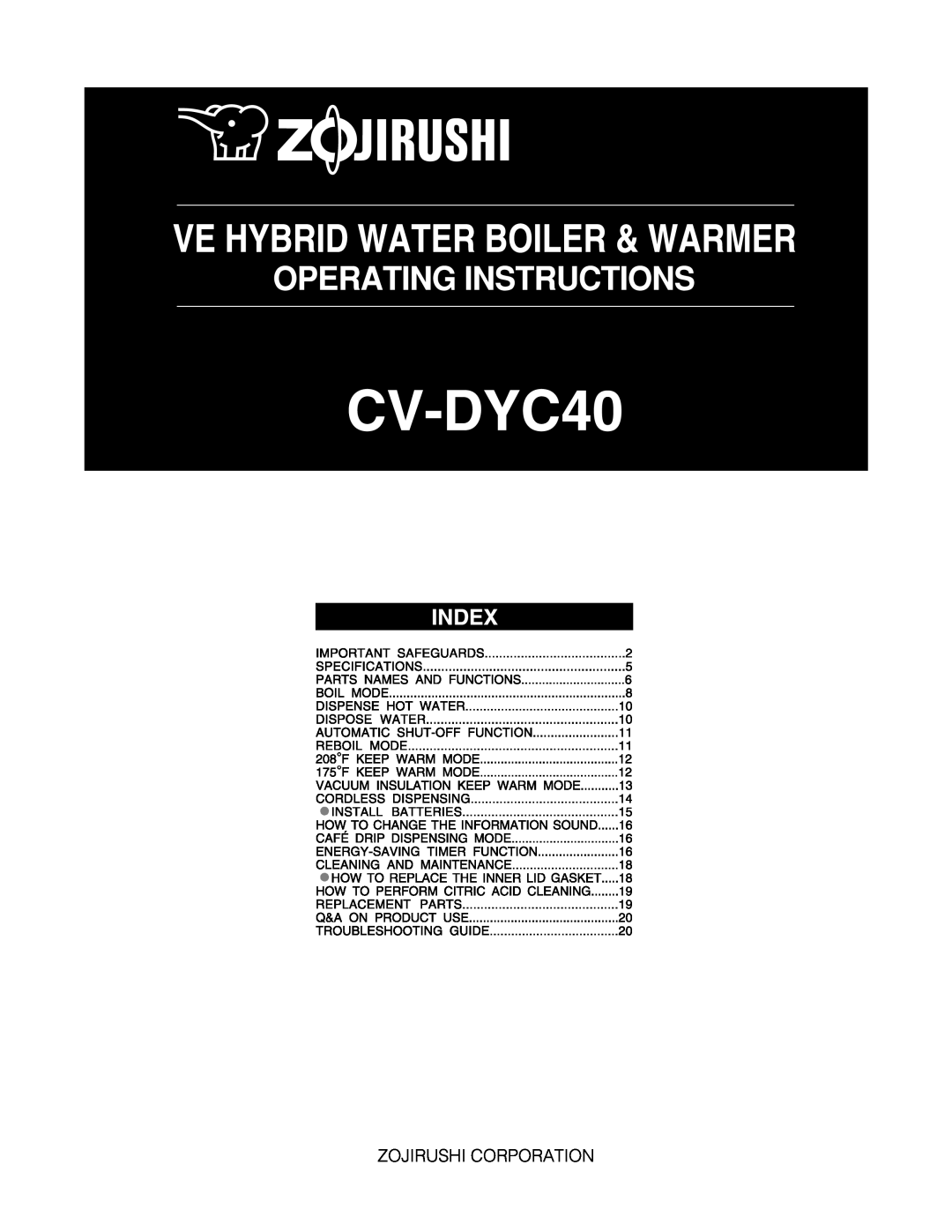 Zojirushi CV-DYC40 manual 