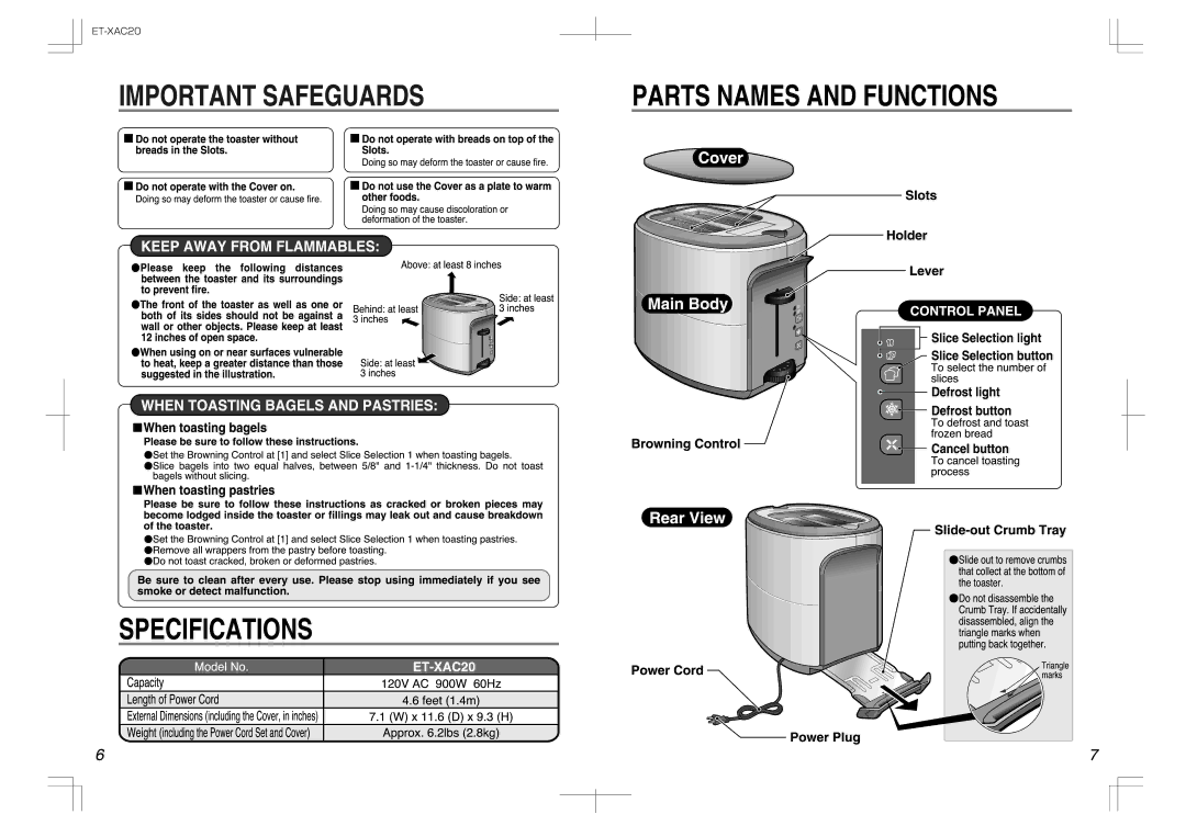 Zojirushi ET-XAC20 manual 