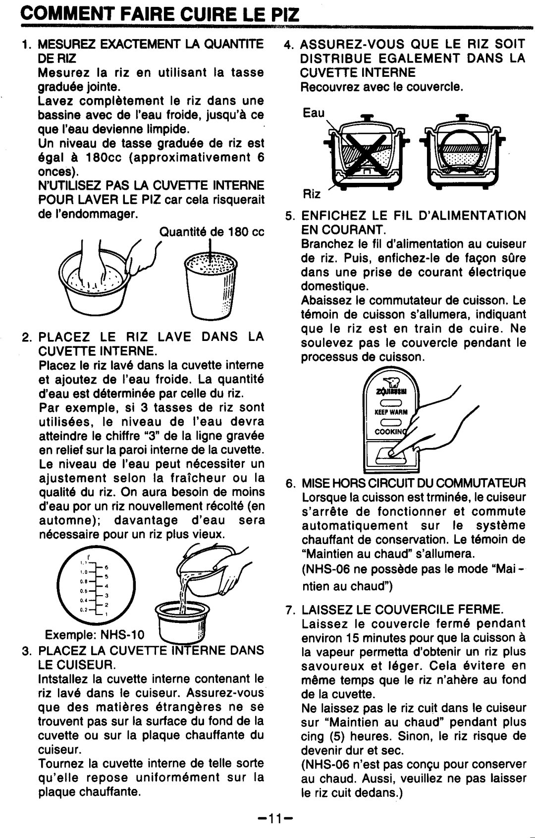 Zojirushi NHS-06, NHS-18, NHS-10 manual 