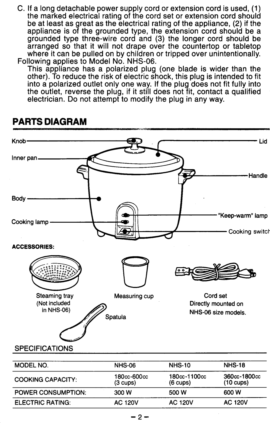 Zojirushi NHS-06, NHS-18, NHS-10 manual 