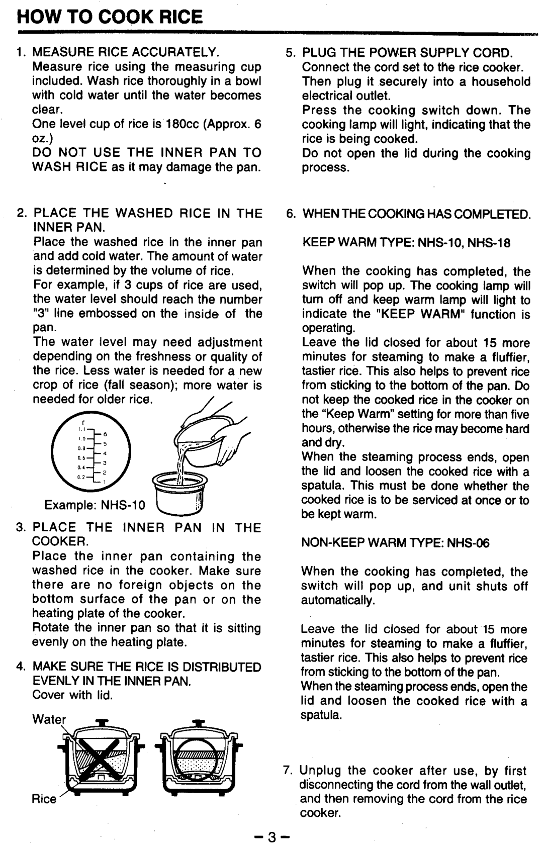 Zojirushi NHS-18, NHS-06, NHS-10 manual 