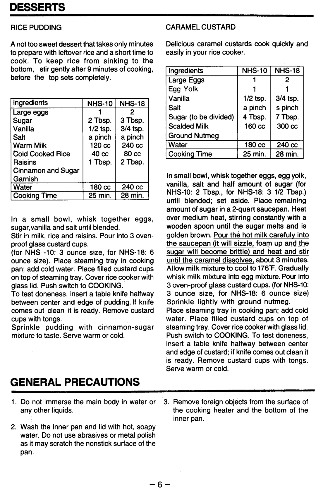 Zojirushi NHS-18, NHS-06, NHS-10 manual 