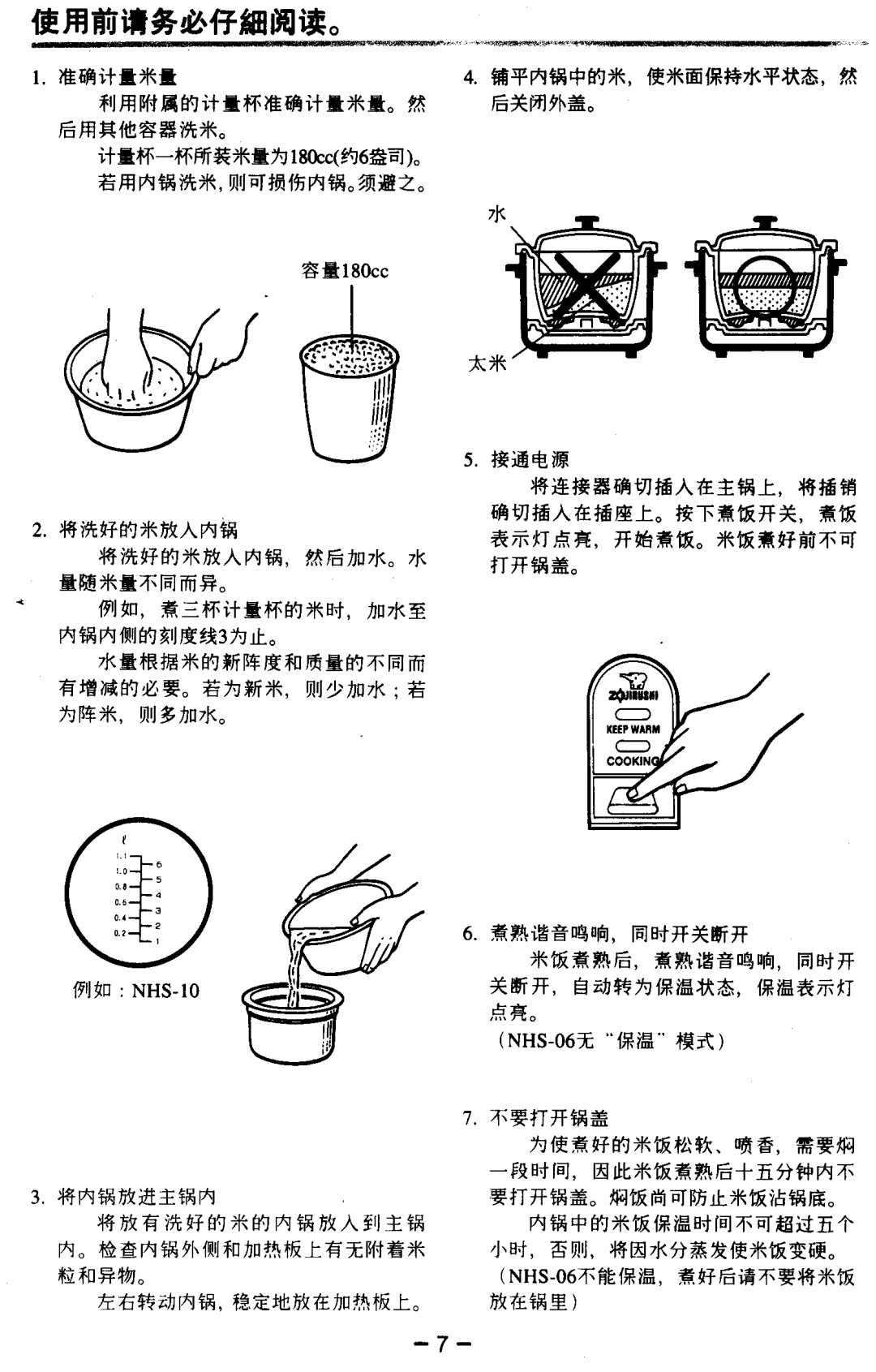 Zojirushi NHS-10, NHS-06, NHS-18 manual 