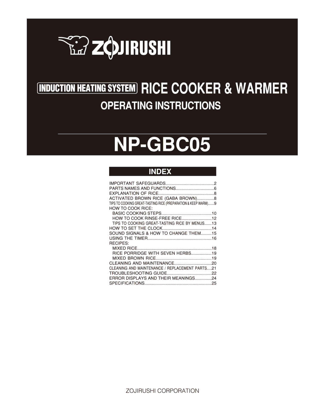 Zojirushi NP-GBC05 manual 