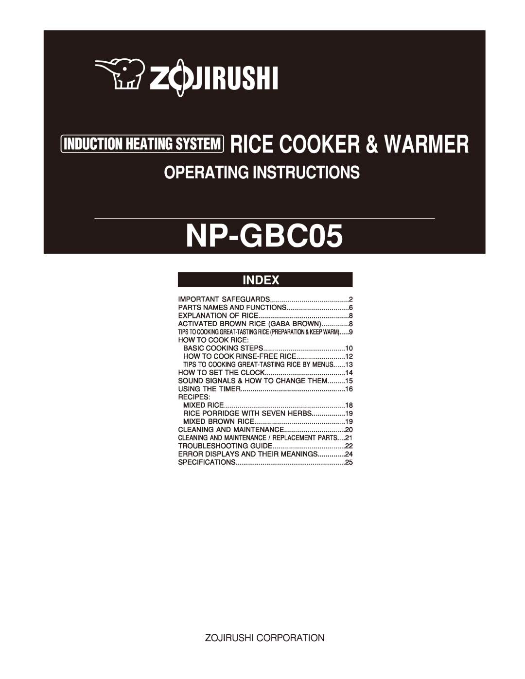 Zojirushi NP-GBC05 manual 