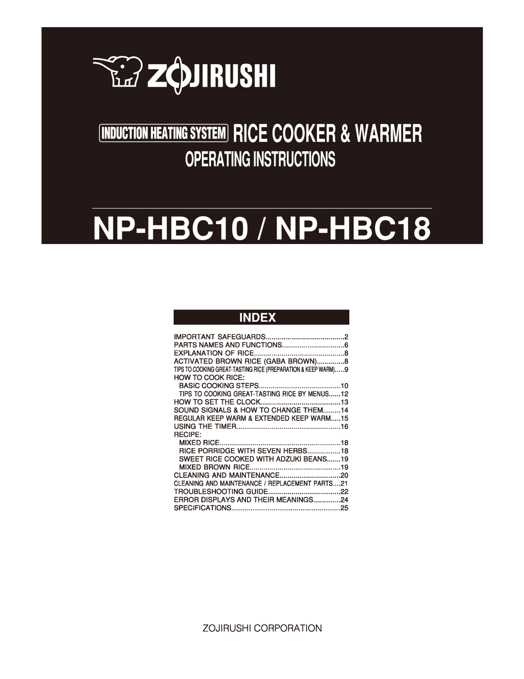 Zojirushi NP-HBC18, NP-HBC10 manual 