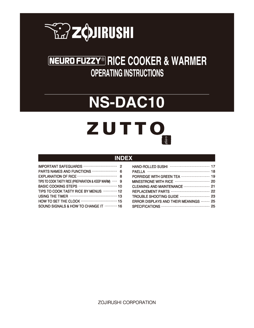 Zojirushi NS-DAC10 manual 