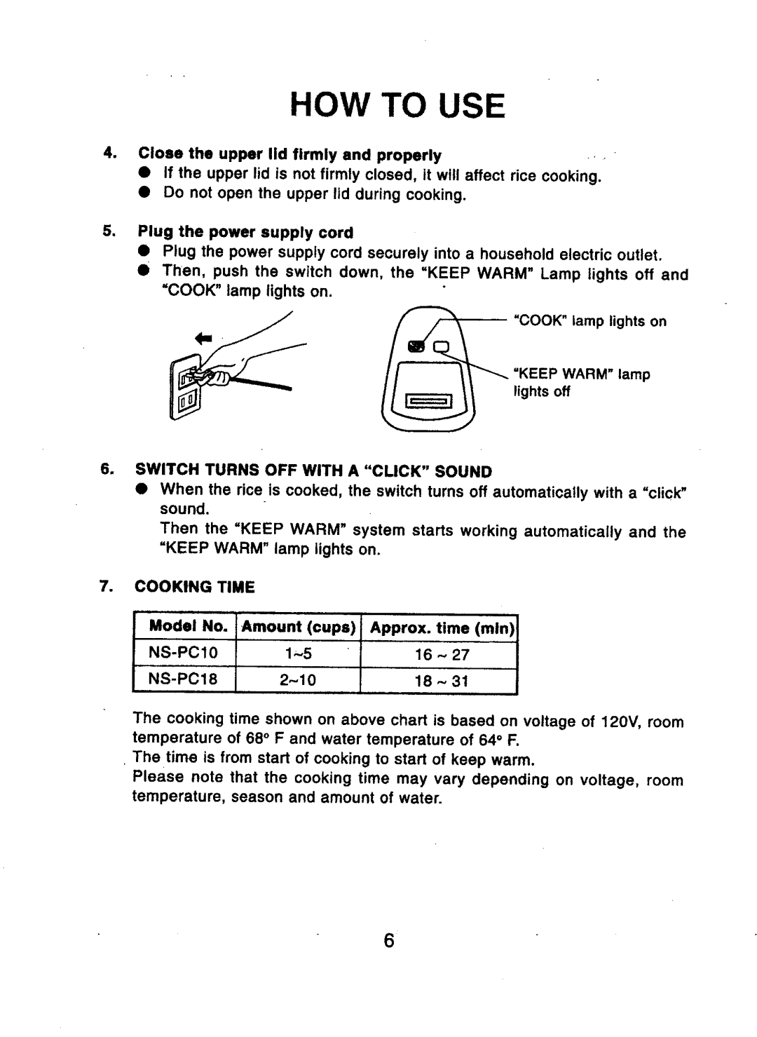 Zojirushi NS-PC18, NS-PC10 manual 