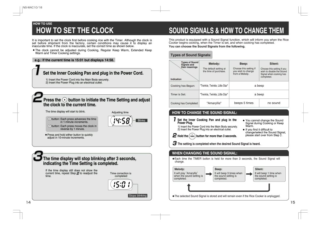 Zojirushi NS-WAC10, NS-WAC18 manual 