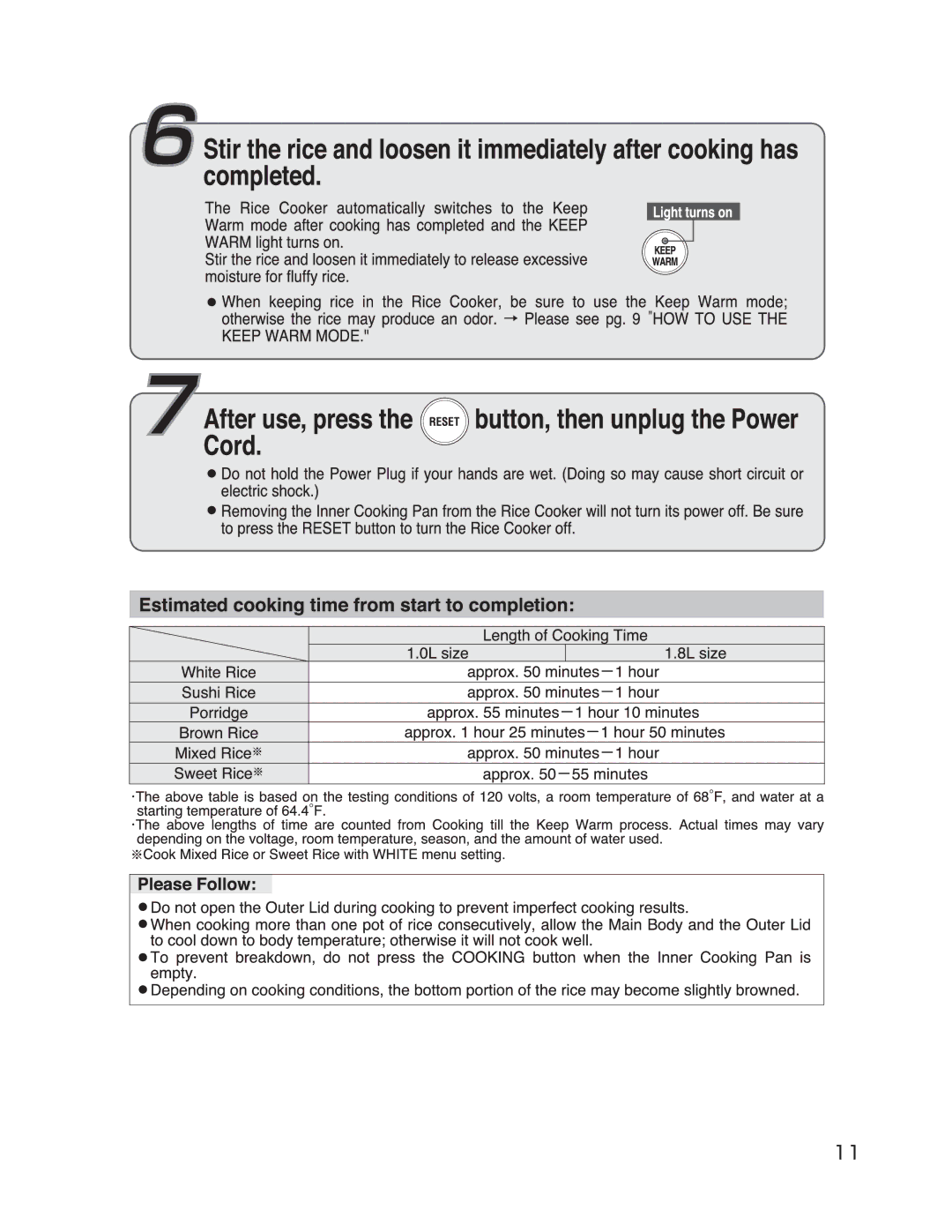 Zojirushi NS-WXC10, NS-WXC18 manual 