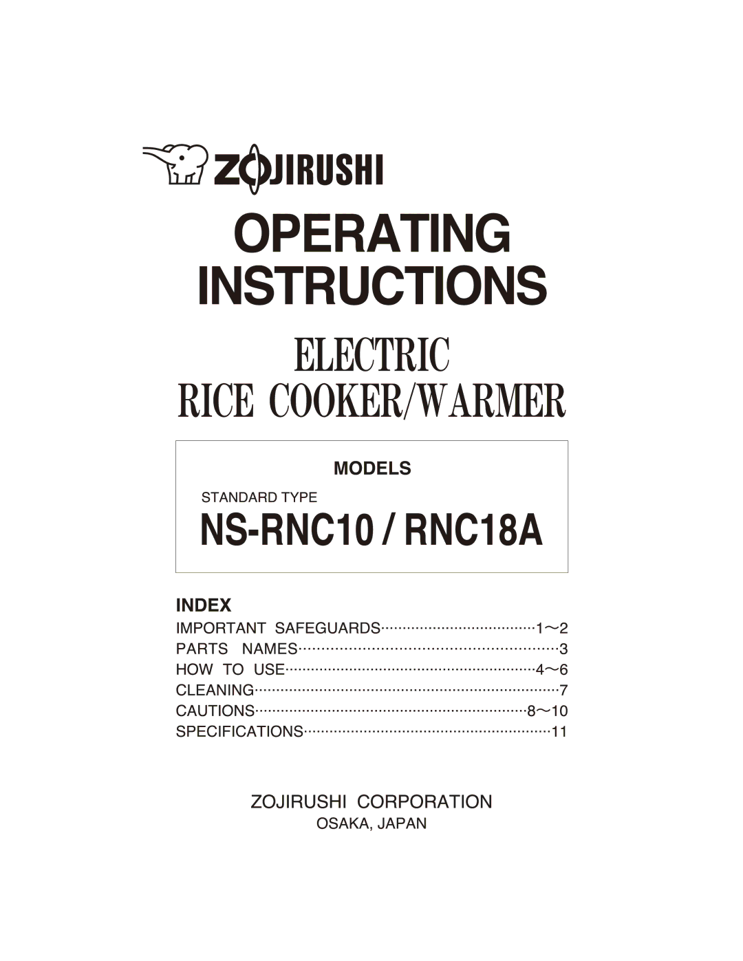 Zojirushi NS-RNC10, RNC18A manual 