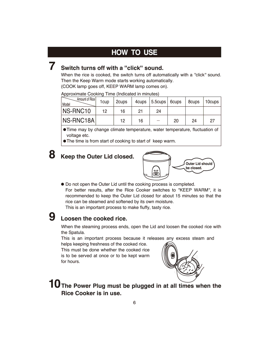 Zojirushi NS-RNC10, RNC18A manual 