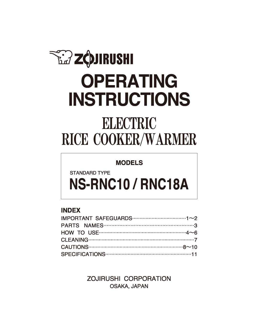 Zojirushi NS-RNC10, RNC18A manual 