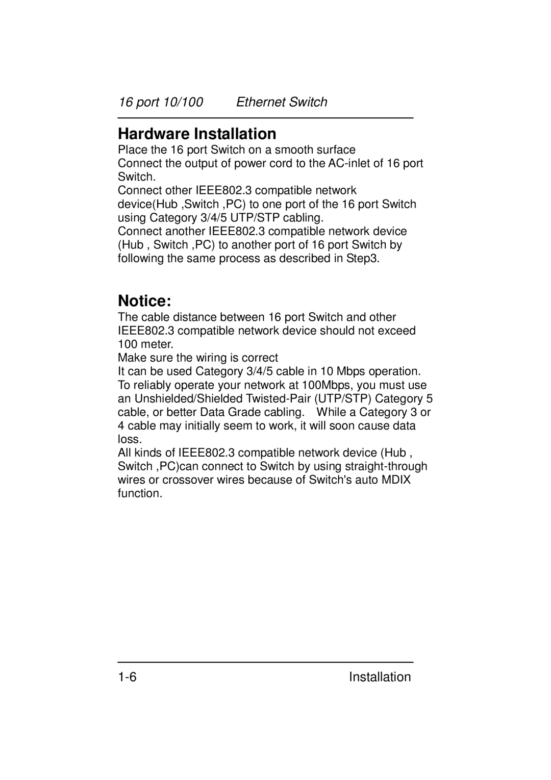 Zonet Technology 16 port 10/100 manual Hardware Installation 