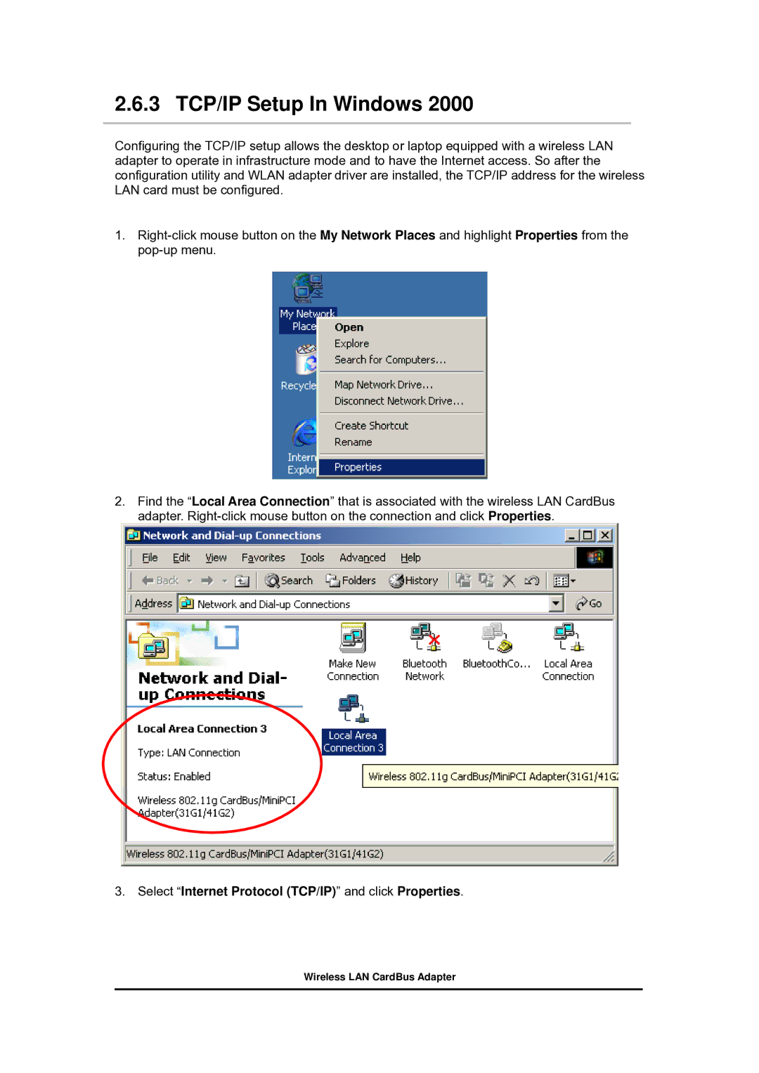 Zonet Technology 802.11 g 54Mbps Wireless LAN CardBus Adapter user manual 3 TCP/IP Setup In Windows 