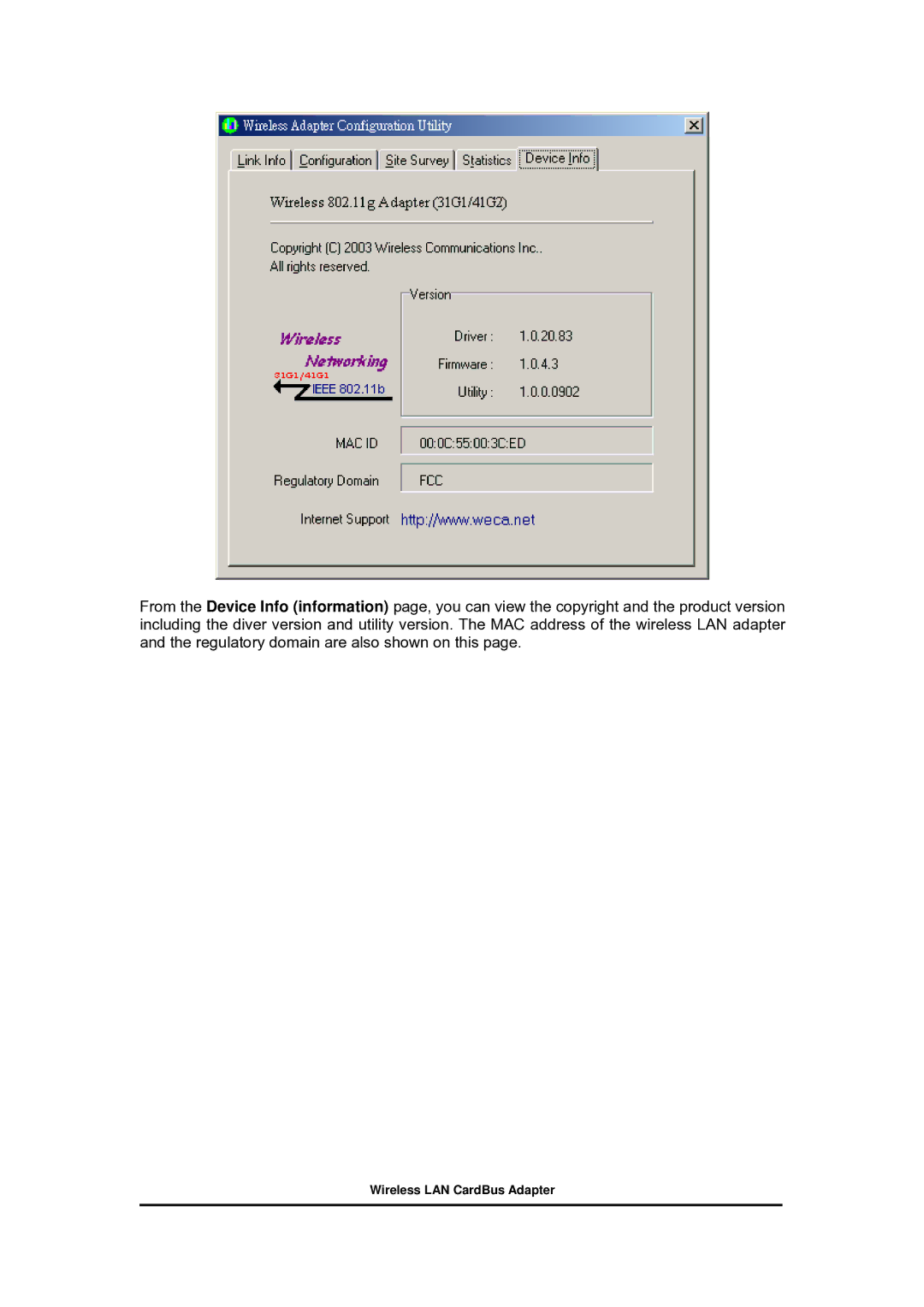 Zonet Technology 802.11 g 54Mbps Wireless LAN CardBus Adapter user manual 