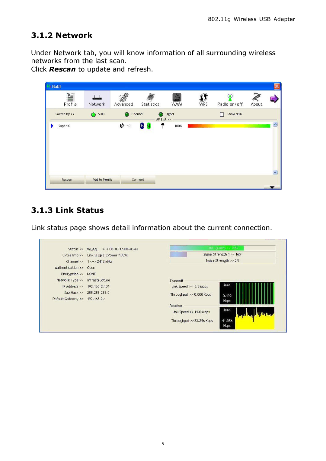 Zonet Technology ZEW 2500P manual Network, Link Status 