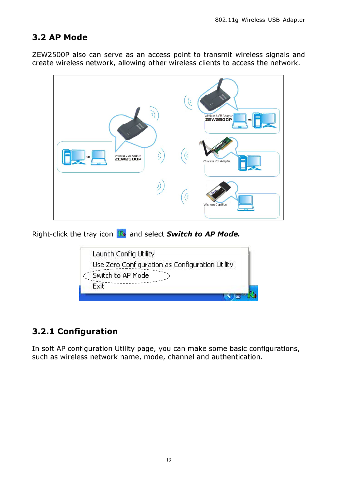 Zonet Technology ZEW 2500P manual AP Mode, Configuration 