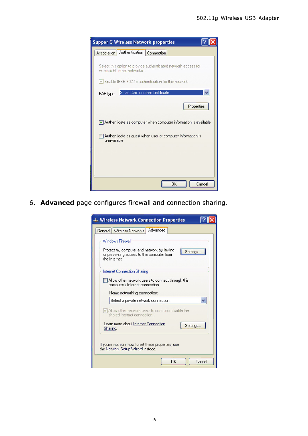 Zonet Technology ZEW 2500P manual Advanced page configures firewall and connection sharing 