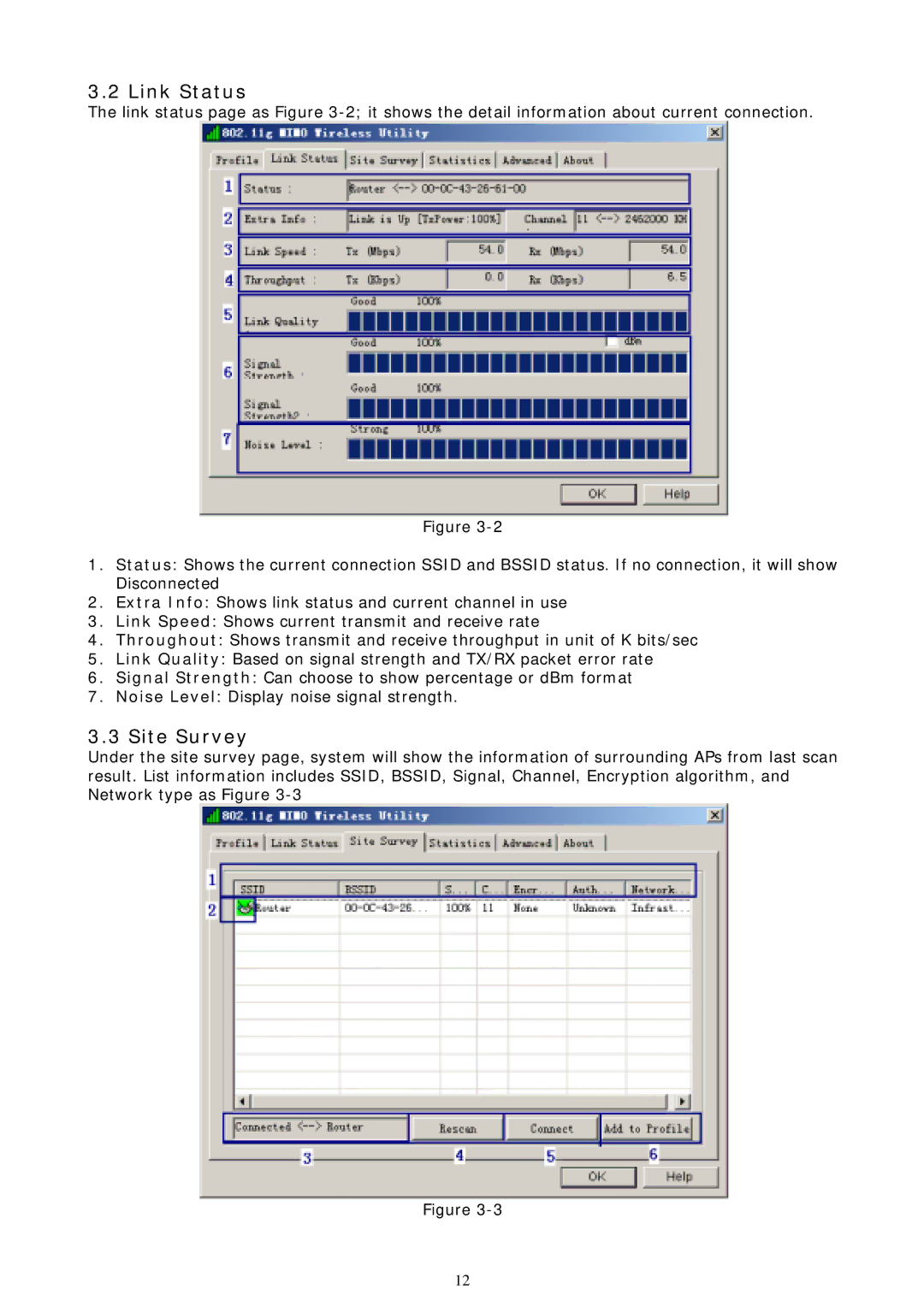 Zonet Technology ZEW1530, ZEW1630 manual Link Status, Site Survey 