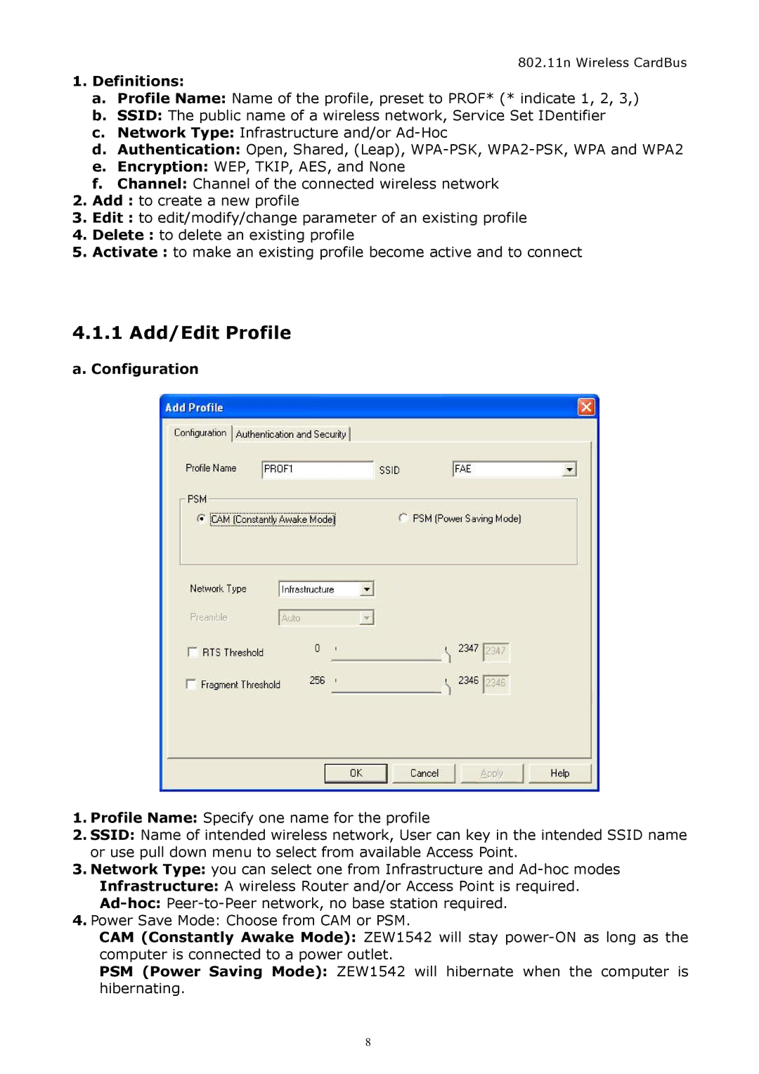 Zonet Technology ZEW1542 manual 1 Add/Edit Profile 