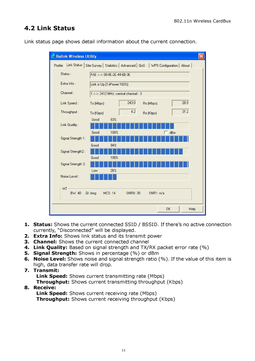 Zonet Technology ZEW1542 manual Link Status 