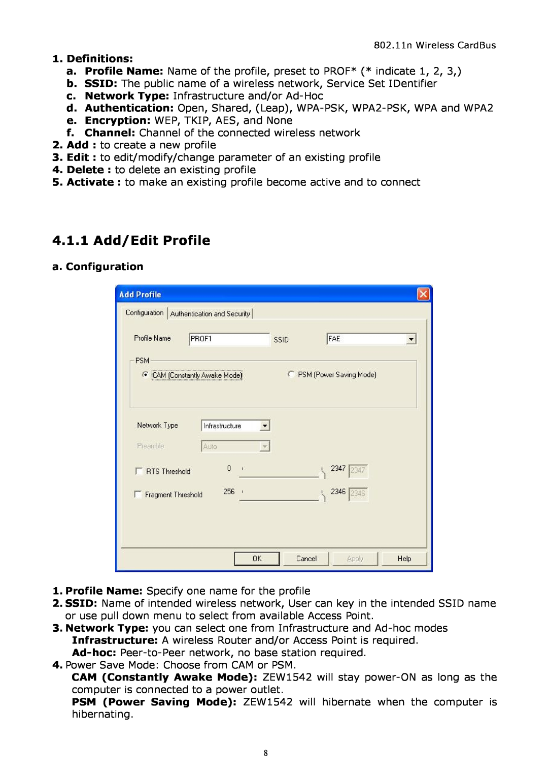 Zonet Technology ZEW1542 manual 4.1.1 Add/Edit Profile 