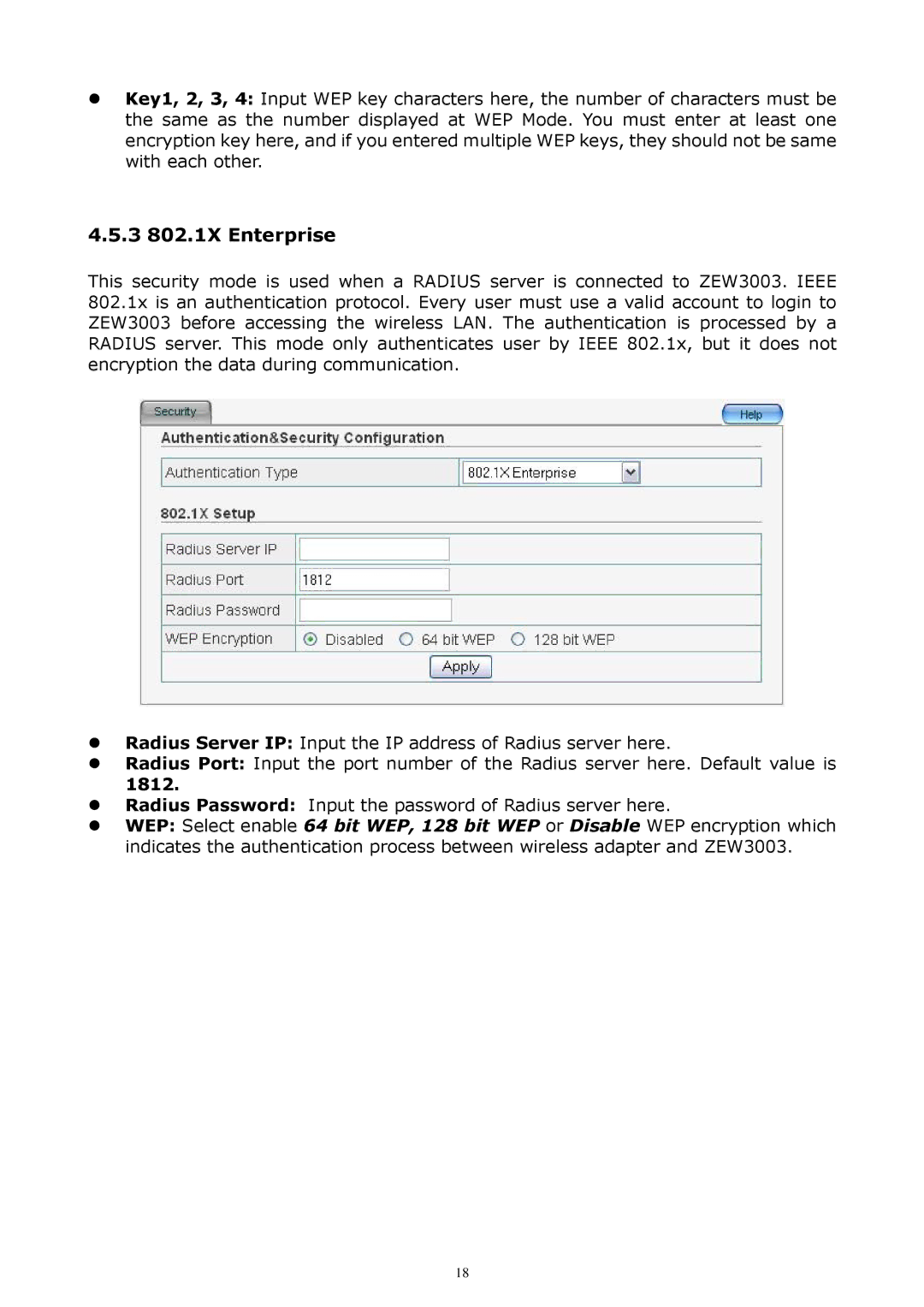 Zonet Technology ZEW3003 manual 3 802.1X Enterprise 