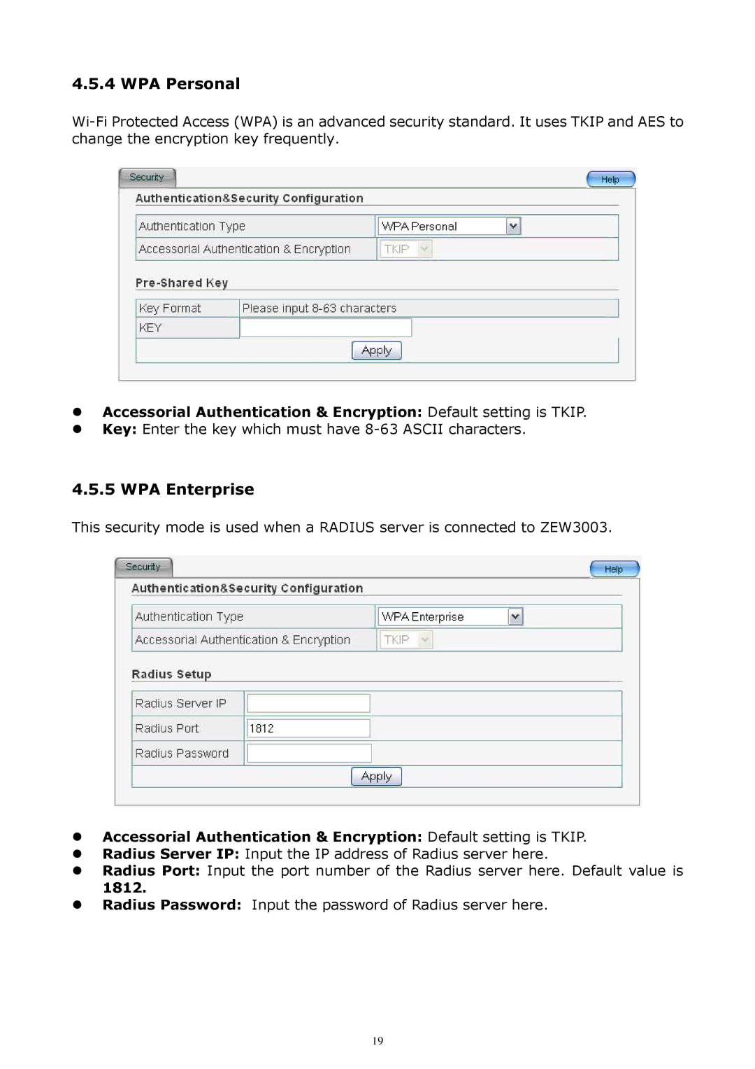 Zonet Technology ZEW3003 manual WPA Personal, WPA Enterprise 