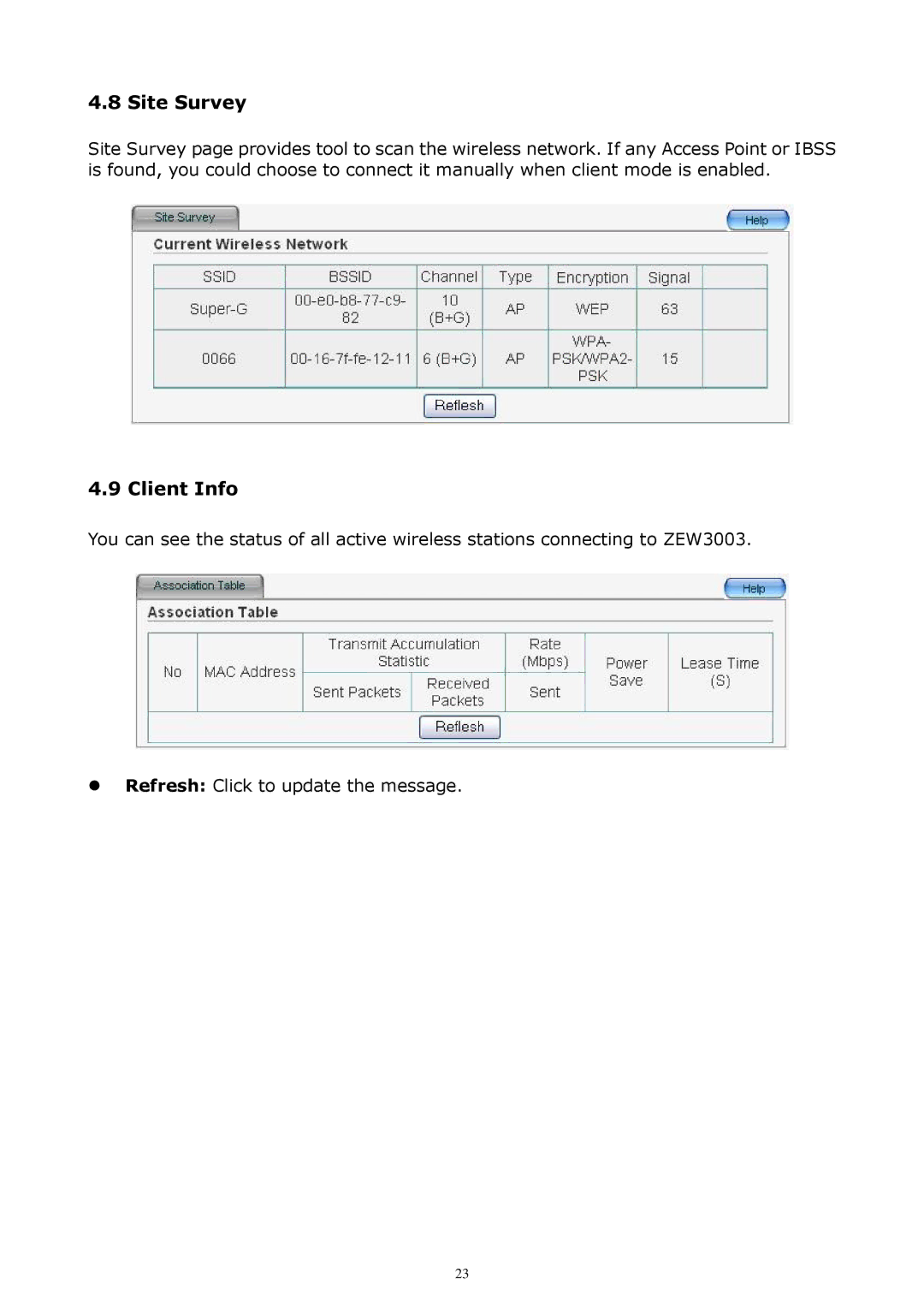 Zonet Technology ZEW3003 manual Site Survey, Client Info 