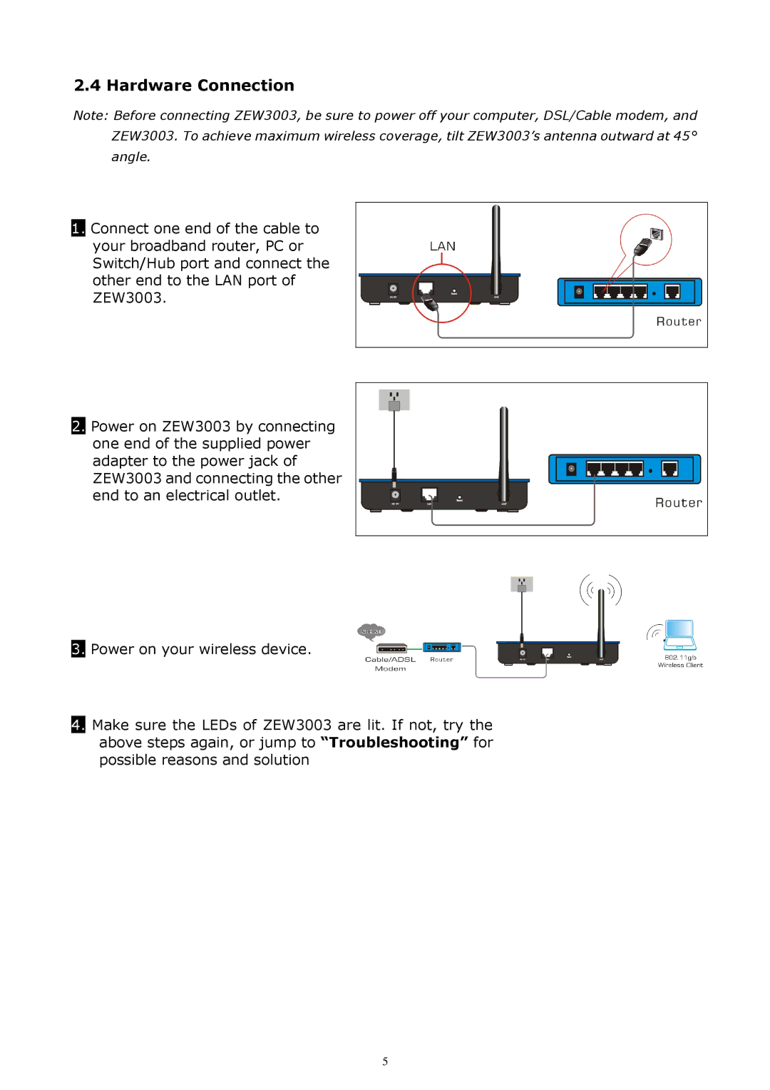 Zonet Technology ZEW3003 manual Hardware Connection 