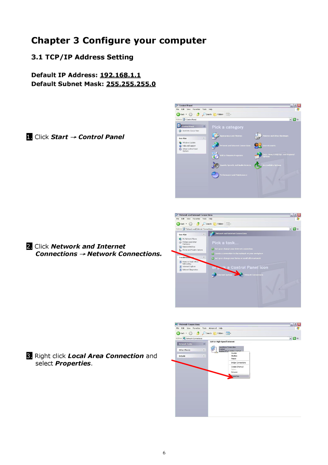 Zonet Technology ZEW3003 manual Configure your computer, TCP/IP Address Setting 