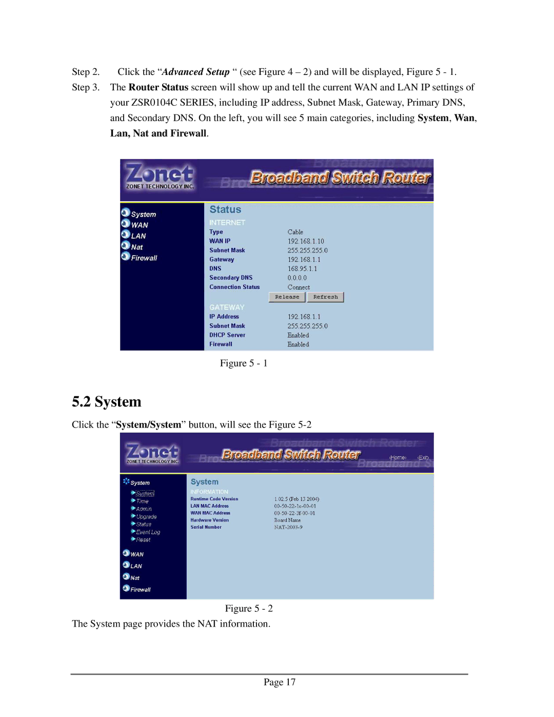 Zonet Technology ZSR0104C Series user manual System 