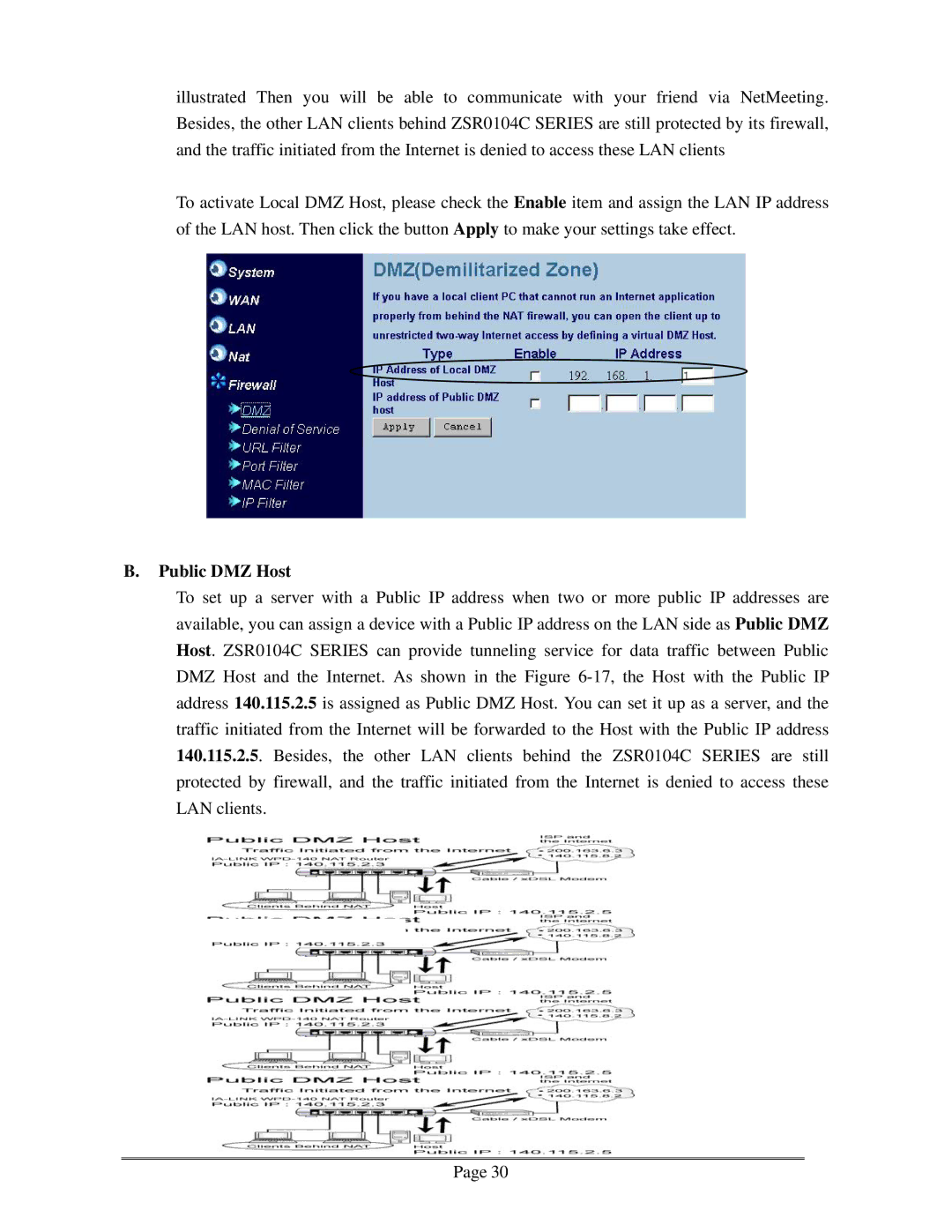 Zonet Technology ZSR0104C Series user manual Public DMZ Host 