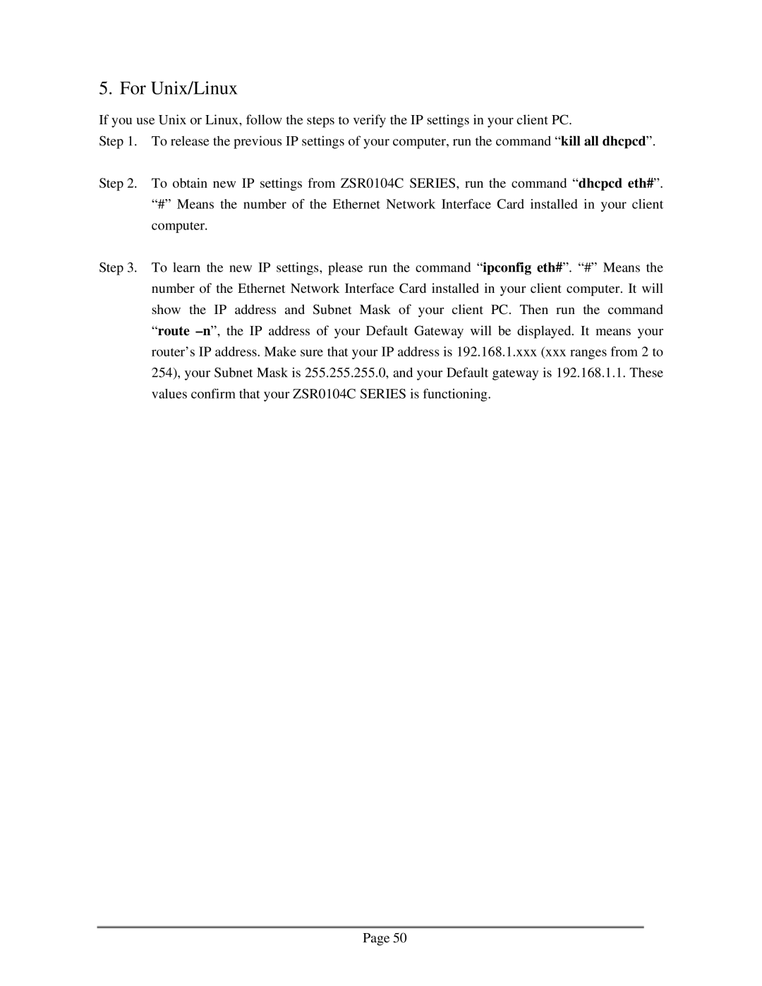 Zonet Technology ZSR0104C Series user manual For Unix/Linux 