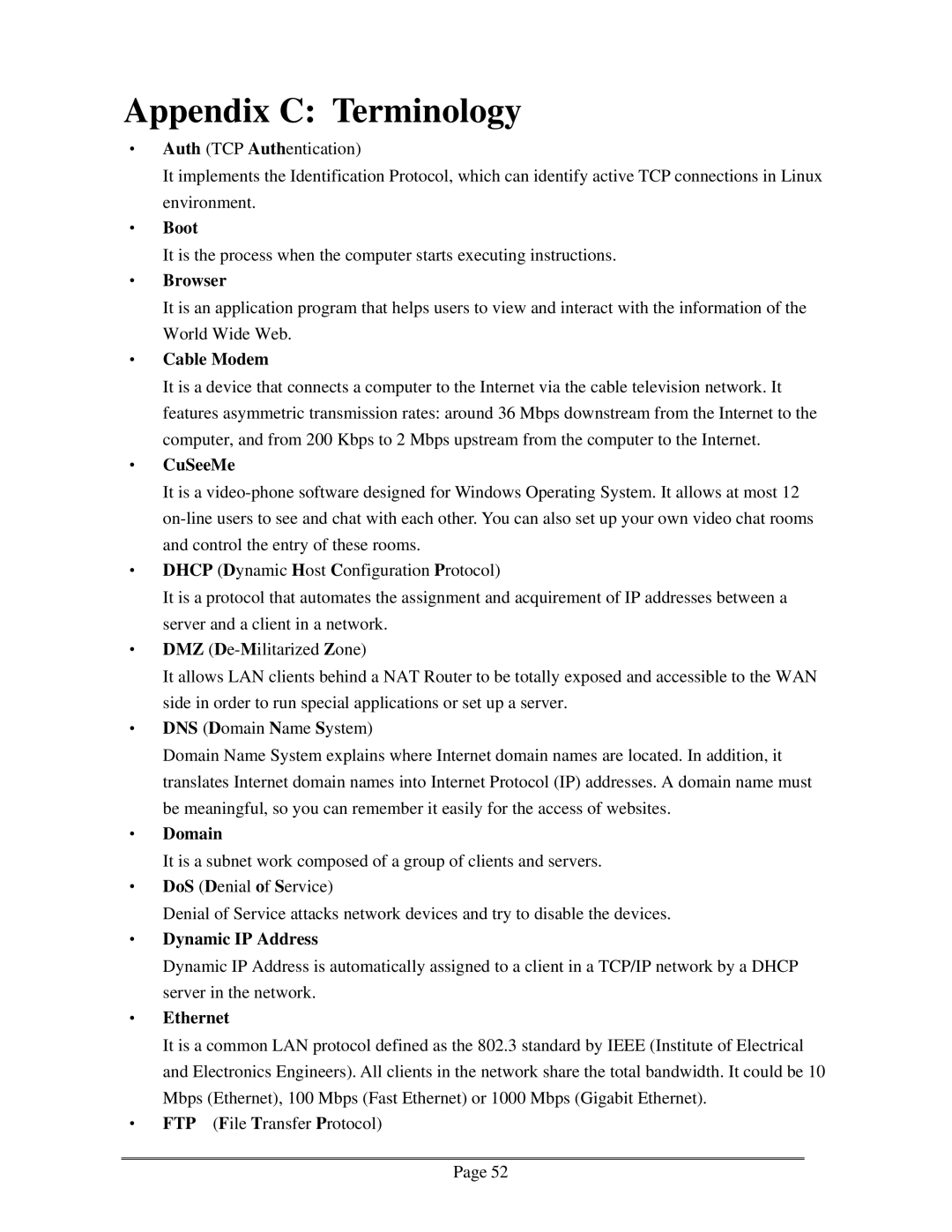 Zonet Technology ZSR0104C Series user manual Appendix C Terminology 