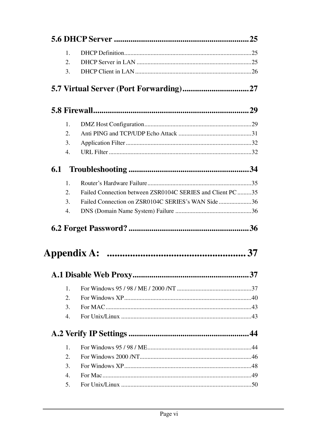 Zonet Technology ZSR0104C Series user manual Appendix a 