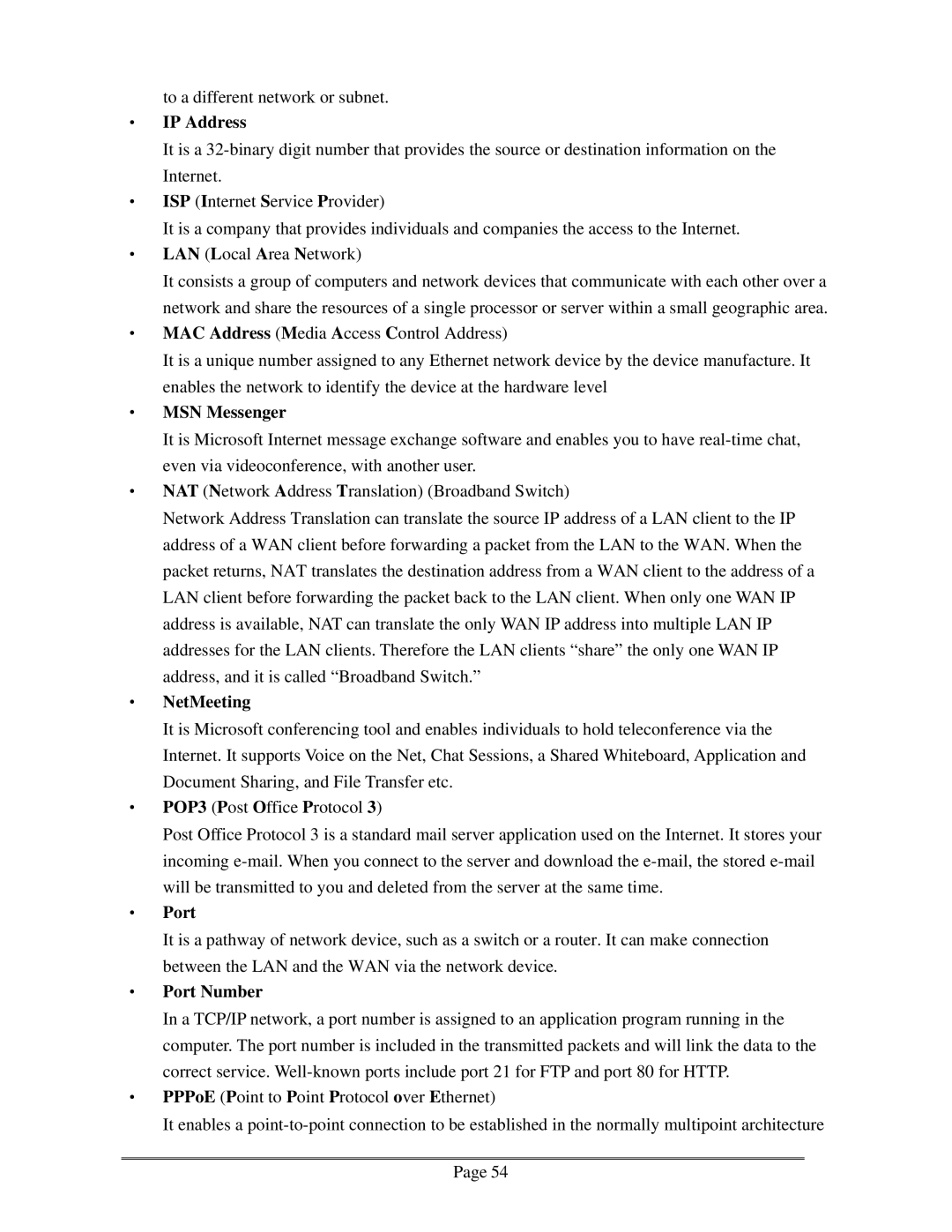 Zonet Technology ZSR0104C Series user manual ‧ IP Address, ‧ MSN Messenger, ‧ NetMeeting, ‧ Port Number 