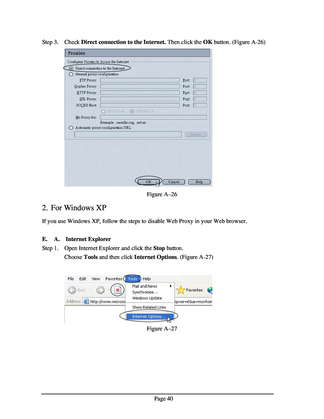 Zonet Technology ZSR0104C Series user manual For Windows XP, E. A. Internet Explorer 