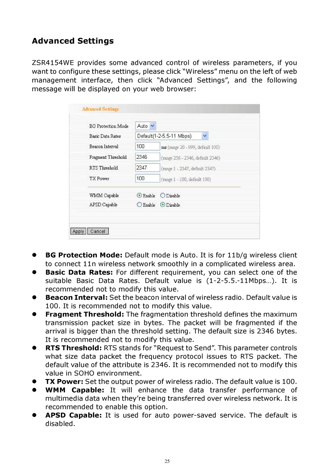 Zonet Technology ZSR4154WE manual Advanced Settings 